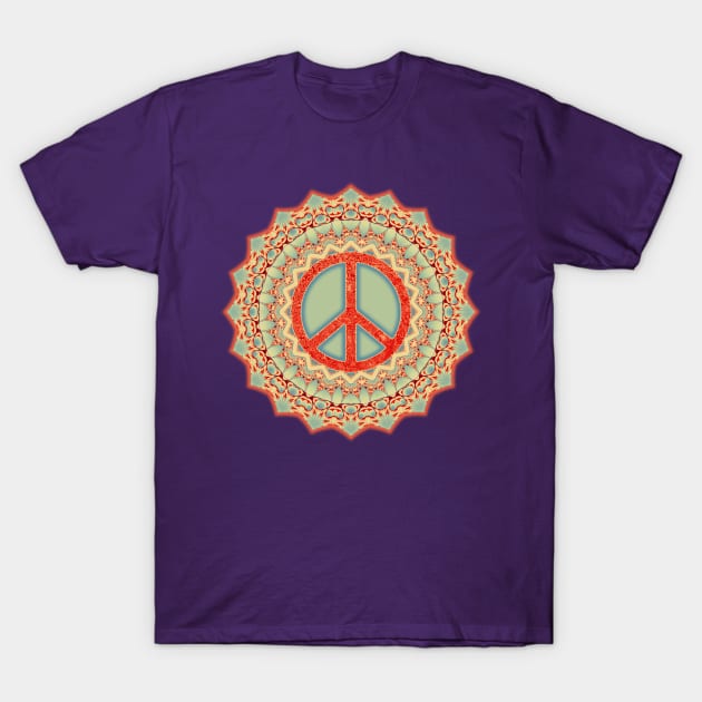 Lotus Flower Peace Mandala Red Ice Blue T-Shirt by EDDArt